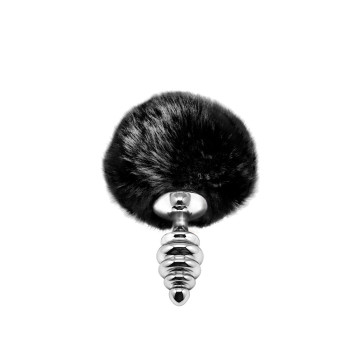 Металева анальна пробка Кролячий хвостик Alive Fluffy Twist Plug S Black, діаметр 2,9 см – купити