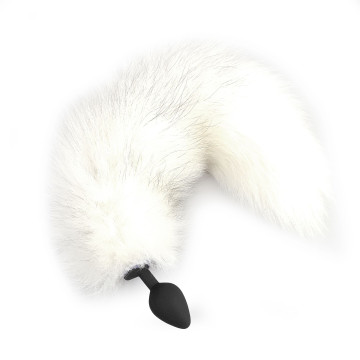 Силіконова анальна пробка з хвостом із натурального хутра Art of Sex size M White fox – купити