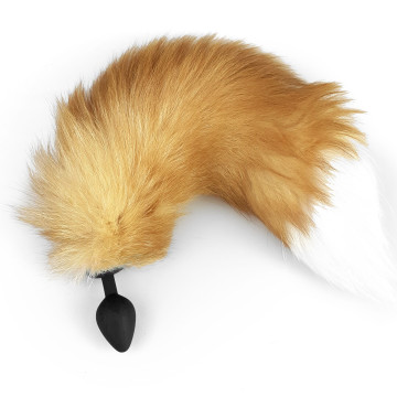 Силіконова анальна пробка з хвостом із натурального хутра Art of Sex size M Red fox – купити