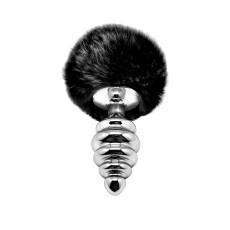 Металлическая анальная пробка Кроличий хвостик Alive Fluffy Twist Plug L Black, диаметр 3,8 см