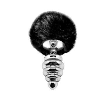 Металева анальна пробка Кролячий хвостик Alive Fluffy Twist Plug L Black, діаметр 3,8 см – купити