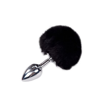 Металева анальна пробка Кролячий хвостик Alive Fluffy Plug S Black, діаметр 2,8 см – купити