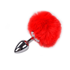 Металева анальна пробка Кролячий хвостик Alive Fluffy Plug S Red, діаметр 2,8 см