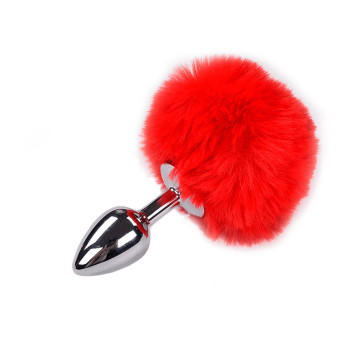 Металева анальна пробка Кролячий хвостик Alive Fluffy Plug S Red, діаметр 2,8 см – купити