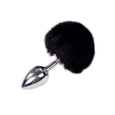 Металева анальна пробка Кролячий хвостик Alive Fluffy Plug M Black, діаметр 3,4 см