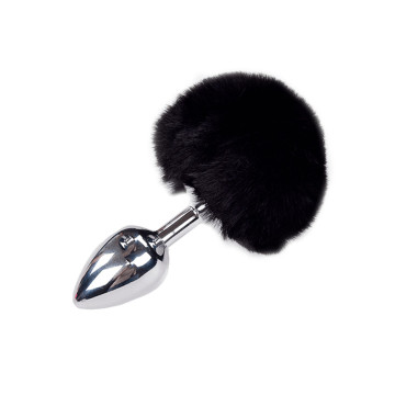 Металева анальна пробка Кролячий хвостик Alive Fluffy Plug M Black, діаметр 3,4 см – купити