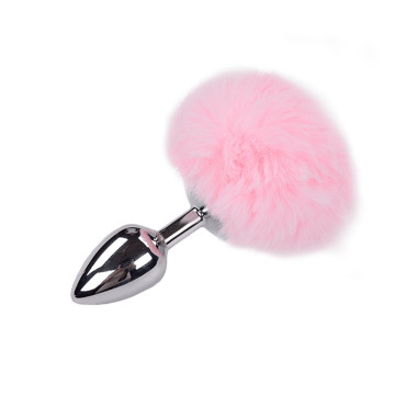 Металева анальна пробка Кролячий хвостик Alive Fluffy Plug M Pink, діаметр 3,4 см – купити