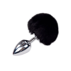 Металева анальна пробка Кролячий хвостик Alive Fluffy Plug L Black, діаметр 3,9 см