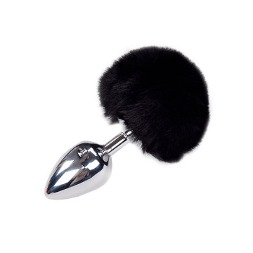 Металева анальна пробка Кролячий хвостик Alive Fluffy Plug L Black, діаметр 3,9 см – купити