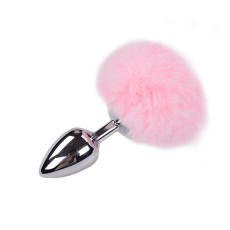 Металева анальна пробка Кролячий хвостик Alive Fluffy Plug L Pink, діаметр 3,9 см