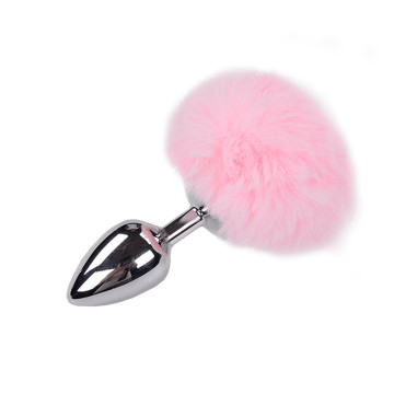 Металева анальна пробка Кролячий хвостик Alive Fluffy Plug L Pink, діаметр 3,9 см – купити