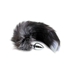 Металлическая анальная пробка Лисий хвост Alive Black And White Fox Tail S, диаметр 2,9 см