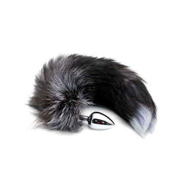 Металева анальна пробка Лисячий хвіст Alive Black And White Fox Tail S, діаметр 2,9 см – купити