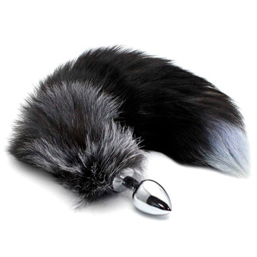 Металева анальна пробка Лисячий хвіст Alive Black And White Fox Tail M, діаметр 3,4 см – купити