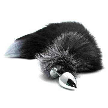 Металева анальна пробка Лисячий хвіст Alive Black And White Fox Tail L, діаметр 3,9 см – купити
