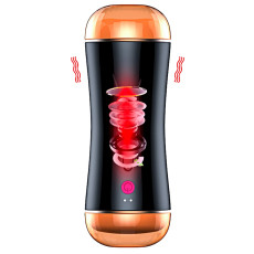 Мастурбатор з двома входами FOXSHOW Vibrating Masturbation Cup USB 10 + інтерактивні функції Black
