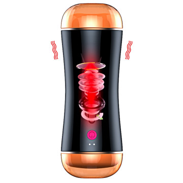 Мастурбатор з двома входами FOXSHOW Vibrating Masturbation Cup USB 10 + інтерактивні функції Black – купити
