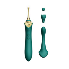 Вагинально-клиторальный вибратор Zalo - Bess Turquoise Green, многофункциональный с насадками