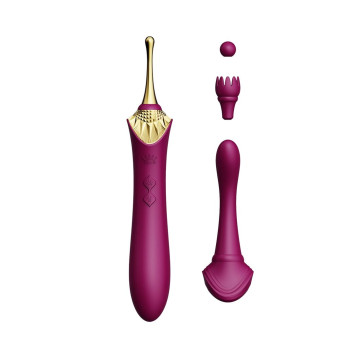 Вагінально-кліторальний вібратор Zalo — Bess Velvet Purple, мультифункціональний із насадками – купити