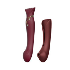 Смартвібратор 3в1 Zalo — Queen Wine Red, пульсівна перлина та вакуум, кристал Swarovski