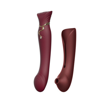 Смартвібратор 3в1 Zalo — Queen Wine Red, пульсівна перлина та вакуум, кристал Swarovski – купити
