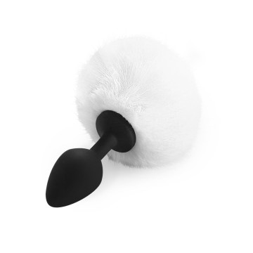 Силіконова анальна пробка М Art of Sex - Silicone Bunny Tails Butt plug White, діаметр 3,5 см – купити