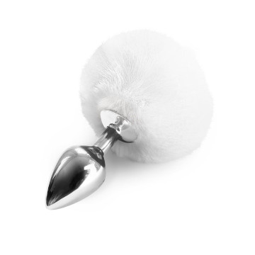 Металева анальна пробка М Art of Sex — Bunny Tails Butt plug, Білий – купити