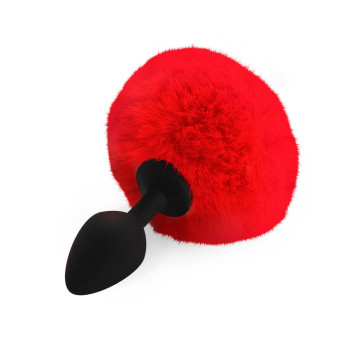 Силіконова анальна пробка М Art of Sex - Silicone Bunny Tails Butt plug Red, діаметр 3,5 см – купити