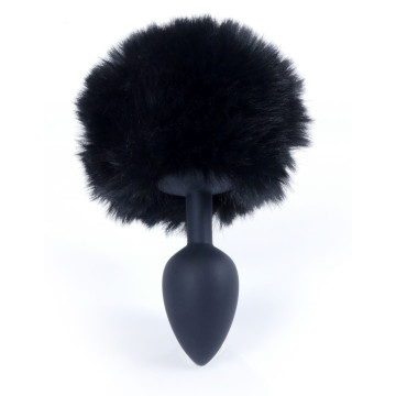 Анальна пробка (розмір S) з хвостом Boss Series - Silicon PLUG Bunny Tail Black – купити
