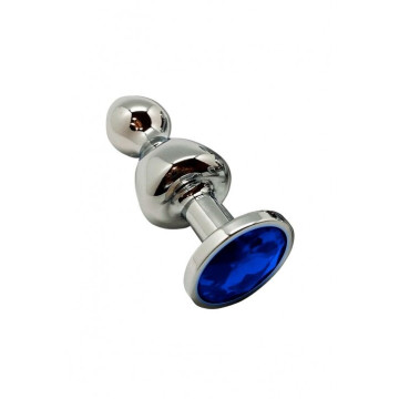 Металева анальна пробка Wooomy Lollypop Double Ball Metal Plug Blue S, діаметр 2,8см, довжина 8,5см – купити
