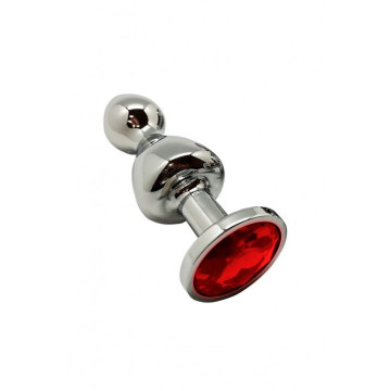 Металева анальна пробка Wooomy Lollypop Double Ball Metal Plug Red S, діам. 2,8 см, довжина 8,5 см – купити
