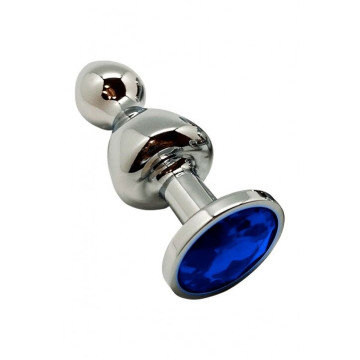 Металева анальна пробка Wooomy Lollypop Double Ball Metal Plug Blue L діаметр 3,5 см, довжина 10,5см – купити