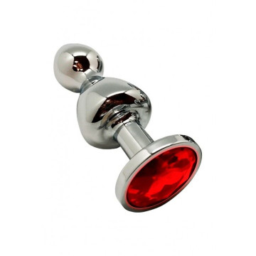 Металева анальна пробка Wooomy Lollypop Double Ball Metal Plug Red L діаметр 3,5 см, довжина 10,5 см – купити