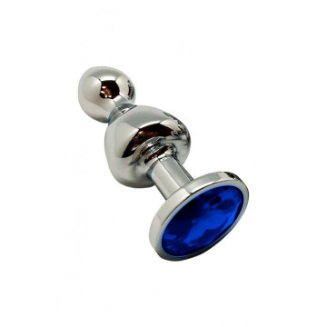 Металева анальна пробка Wooomy Lollypop Double Ball Metal Plug Blue M діаметр 3,1 см, довжина 9,4 см – купити