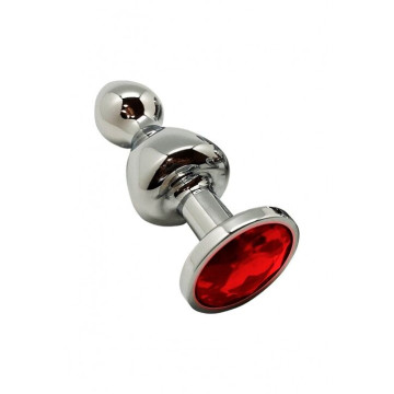 Металева анальна пробка Wooomy Lollypop Double Ball Metal Plug Red M, діаметр 3,1 см, довжина 9,4 см – купити