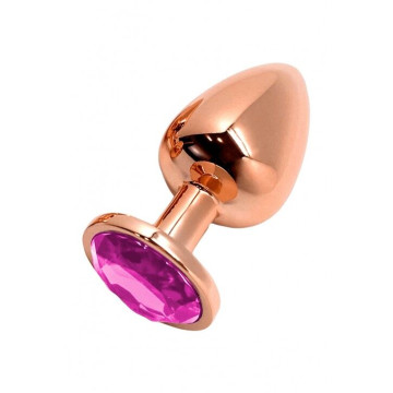 Металева анальна пробка Wooomy Tralalo Rose Gold Metal Plug Magenta L, діаметр 4 см, довжина 9 см – купити