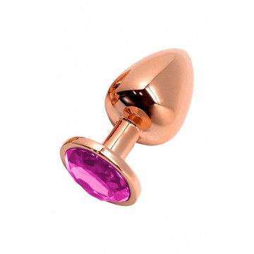 Металева анальна пробка Wooomy Tralalo Rose Gold Metal Plug Magenta M, діаметр 3,4 см, довжина 8 см – купити