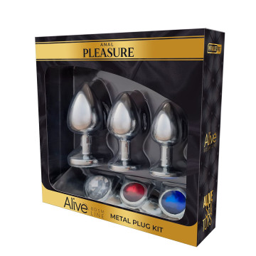 Набір металевих анальних пробок Alive Metal Plug Kit, діаметр 3,2 см / 3,5 см / 4,1 см – купити