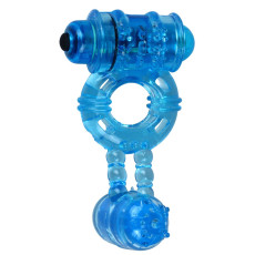 Ерекційне віброкільце Alive: Double Ding Ring Blue, два мотори