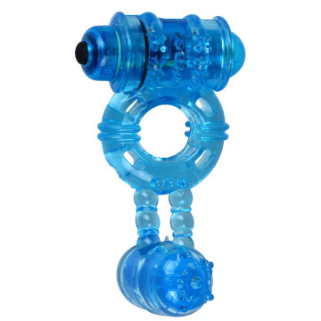 Ерекційне віброкільце Alive: Double Ding Ring Blue, два мотори – купити