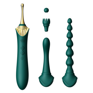 Мультифункціональний вібратор Zalo — Bess 2 Turquoise Green, 4 насадки, підігрів – купити