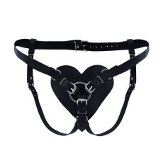 Трусики Сердце для страпона из натуральной кожи Feral Feelings - Hearts Strap-on Belt Black