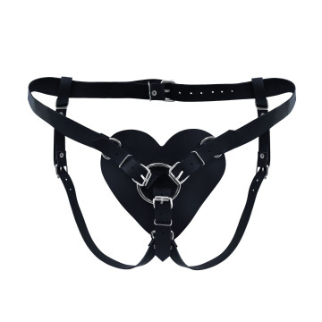 Трусики Серце для страпону з натуральної шкіри Feral Feelings - Hearts Strap-on Belt Black – купити