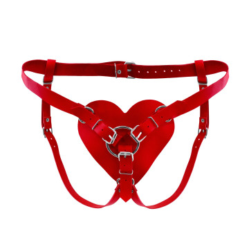 Трусики Серце для страпону з натуральної шкіри Feral Feelings - Hearts Strap-on Belt Red – купити