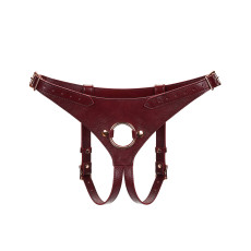 Шкіряні трусики для страпона Liebe Seele Wine Red Strap on Harness, універсальний розмір