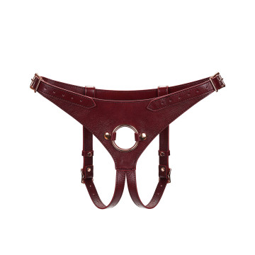 Шкіряні трусики для страпона Liebe Seele Wine Red Strap on Harness, універсальний розмір – купити