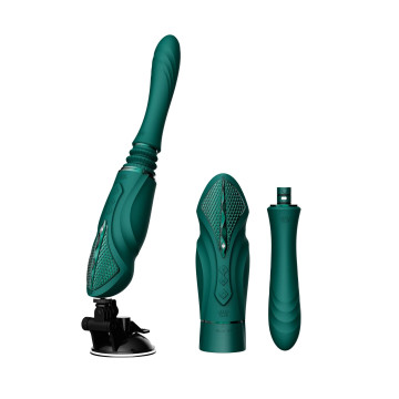 Компактна смарт секс-машина Zalo – Sesh Turquoise Green, 2 насадки, пульт ДК, кристал Swarovski – купити