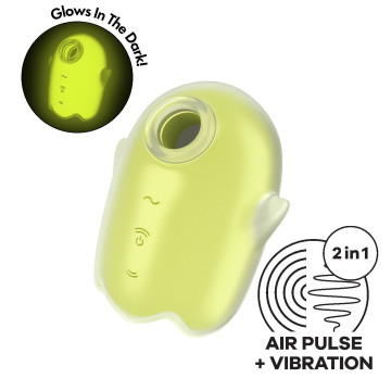 Вакуумний кліторальний стимулятор з вібрацією Satisfyer Glowing Ghost Yellow, світиться в темряві – купити