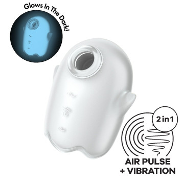 Вакуумний кліторальний стимулятор з вібрацією Satisfyer Glowing Ghost White, світиться в темряві – купити