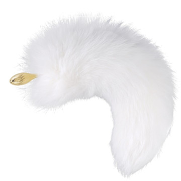 Металева анальна пробка Лисячий хвіст LOCKINK SEVANDA White Fox-Tail Anal Pear-shape Plug – купити
